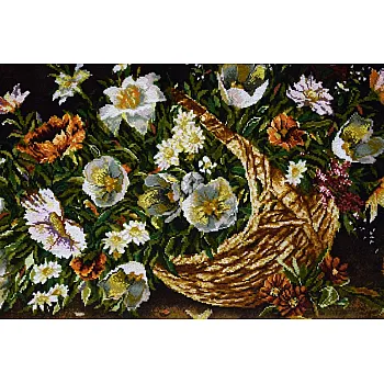 تابلو فرش دستباف طرح سبد گل لاله و بابونه بافت تبریز 