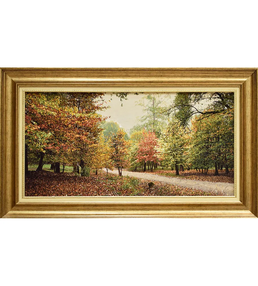 تابلو فرش دستباف طرح جنگل پاییزی بافت تبریز 