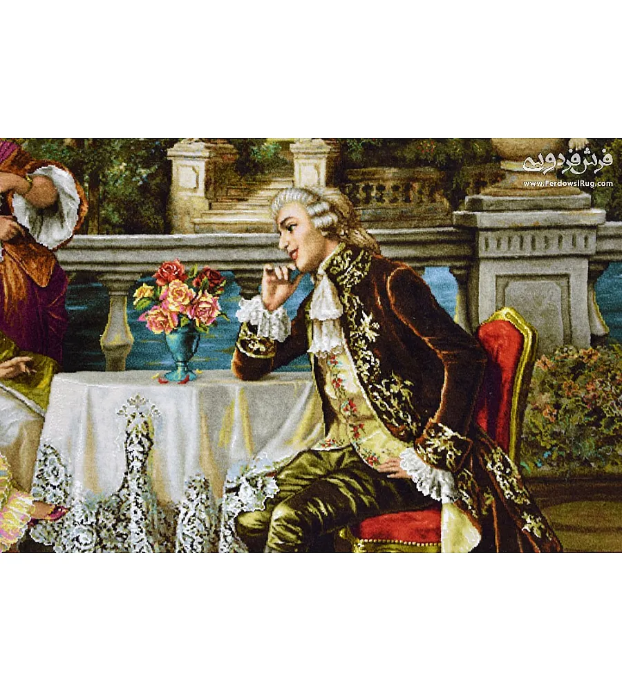 Alt text: Tabriz handmade large wall rug featuring an intricate French party design, perfect for elegant home decor.