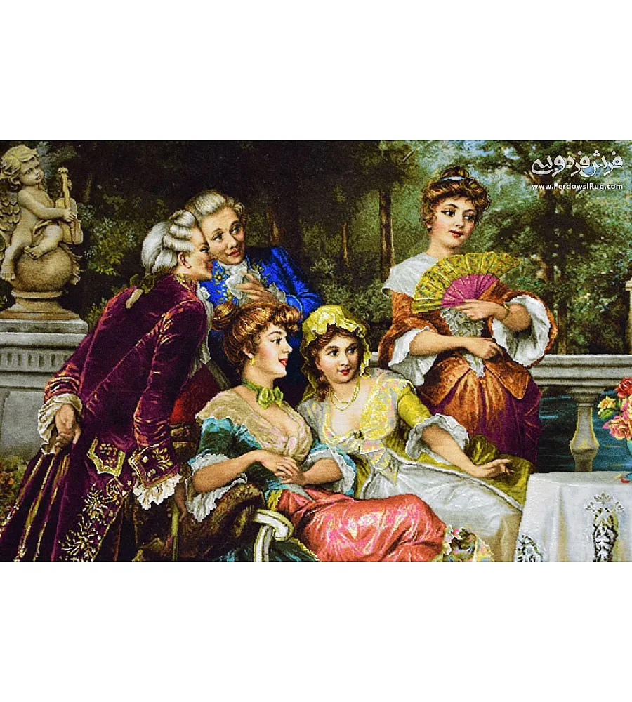 Alt text: Tabriz handmade large wall rug featuring an intricate French party design, perfect for elegant home decor.