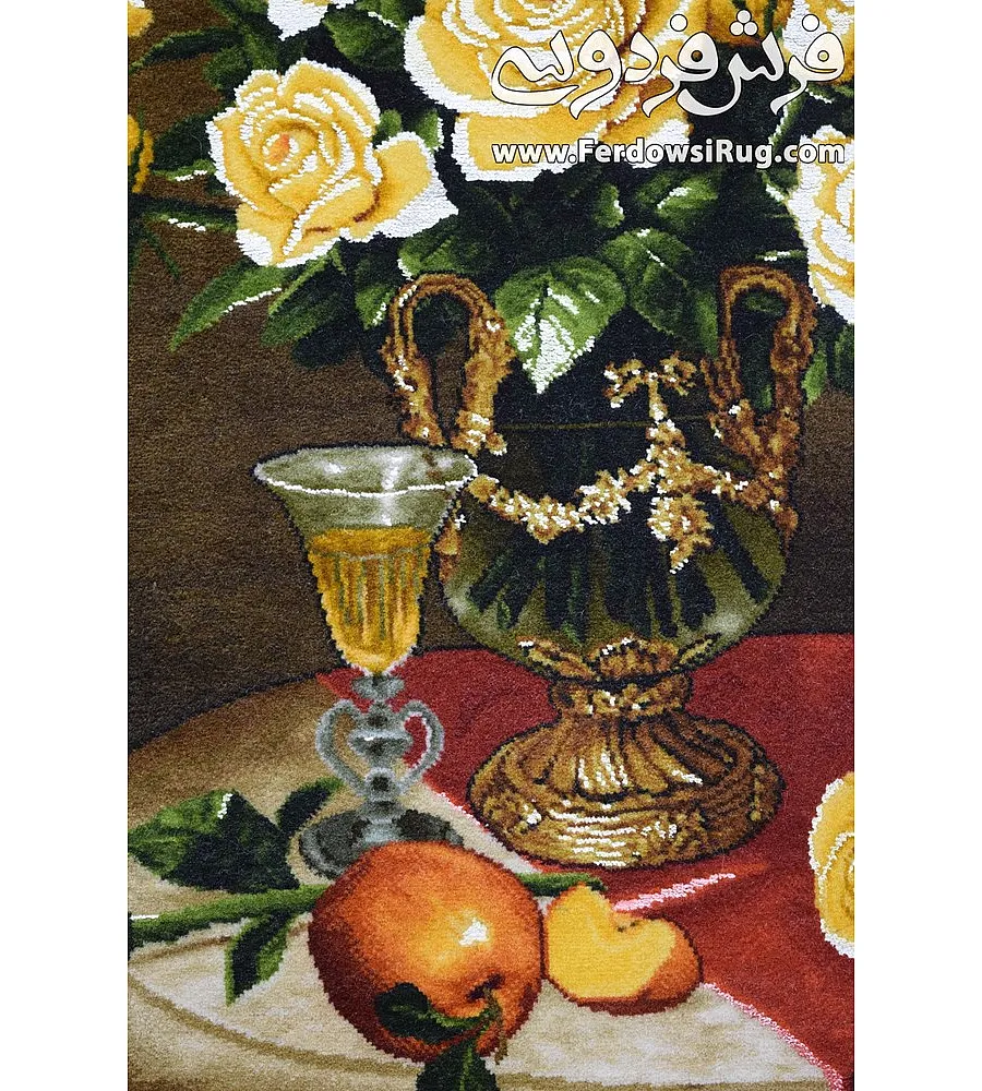 تابلو فرش دستباف طرح گل رز با رنگ های زنده و کیفیت بالا مناسب دکوراسیون منزل ساخته شده توسط هنرمندان تبریز