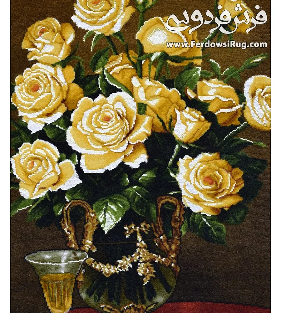 تابلو فرش دستباف طرح گل رز با رنگ های زنده و کیفیت بالا مناسب دکوراسیون منزل ساخته شده توسط هنرمندان تبریز