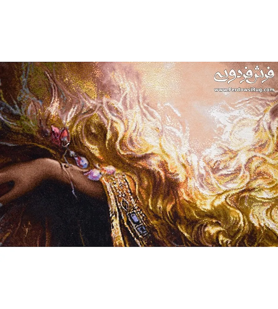 تابلو فرش دستباف طرح دختر رویا بافت تبریز رنگ های زنده و کیفیت عالی مناسب دکوراسیون منزل یا هدیه