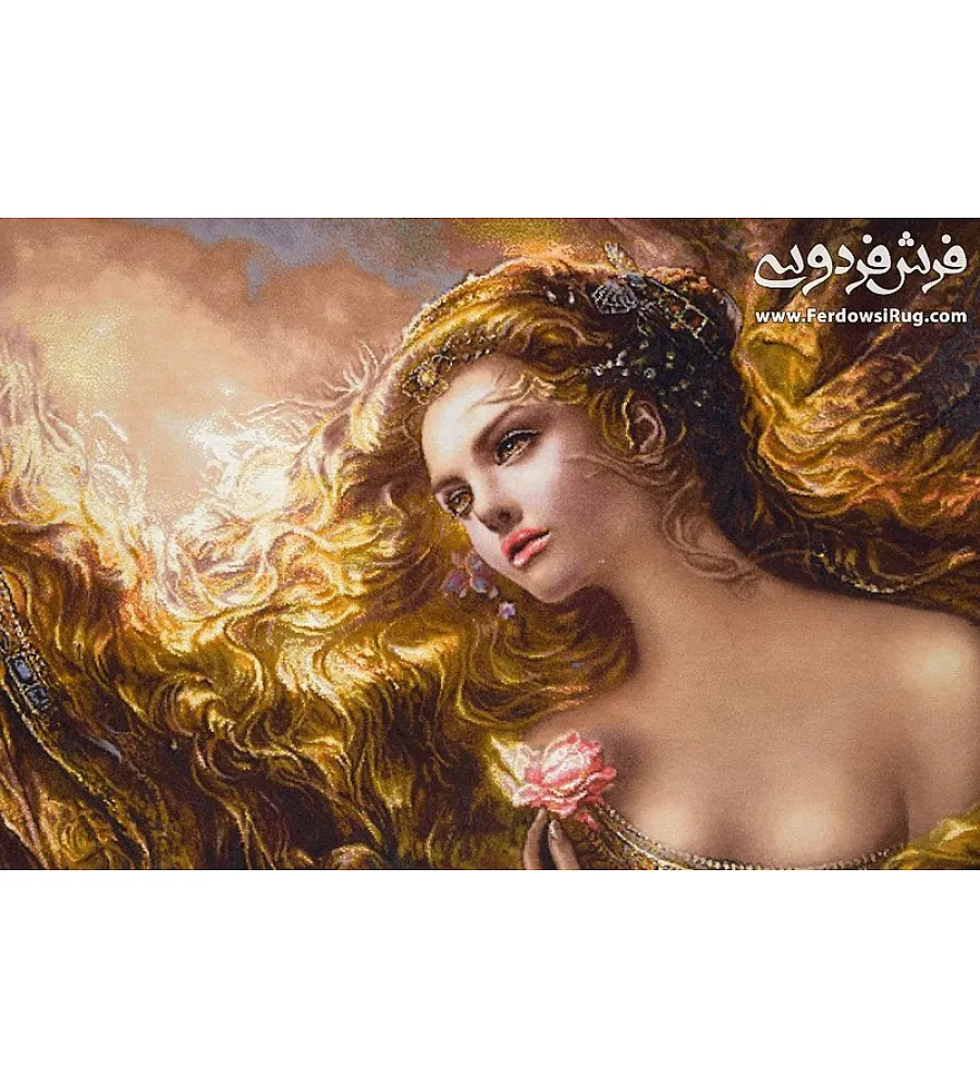 تابلو فرش دستباف طرح دختر رویا بافت تبریز رنگ های زنده و کیفیت عالی مناسب دکوراسیون منزل یا هدیه