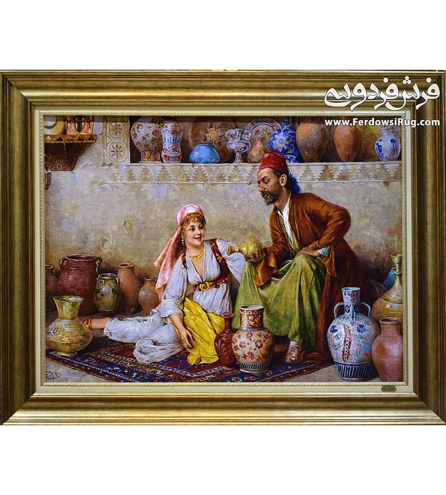 تابلو فرش دستباف مرد کوزه فروش بافت تبریز 