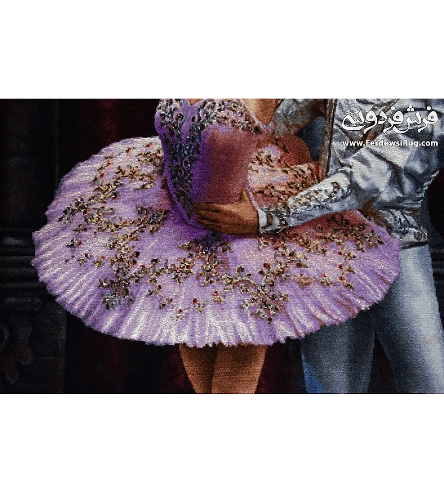 Handwoven wall carpet featuring a ballet duo dance design, crafted in Tabriz style with intricate details and premium quality.