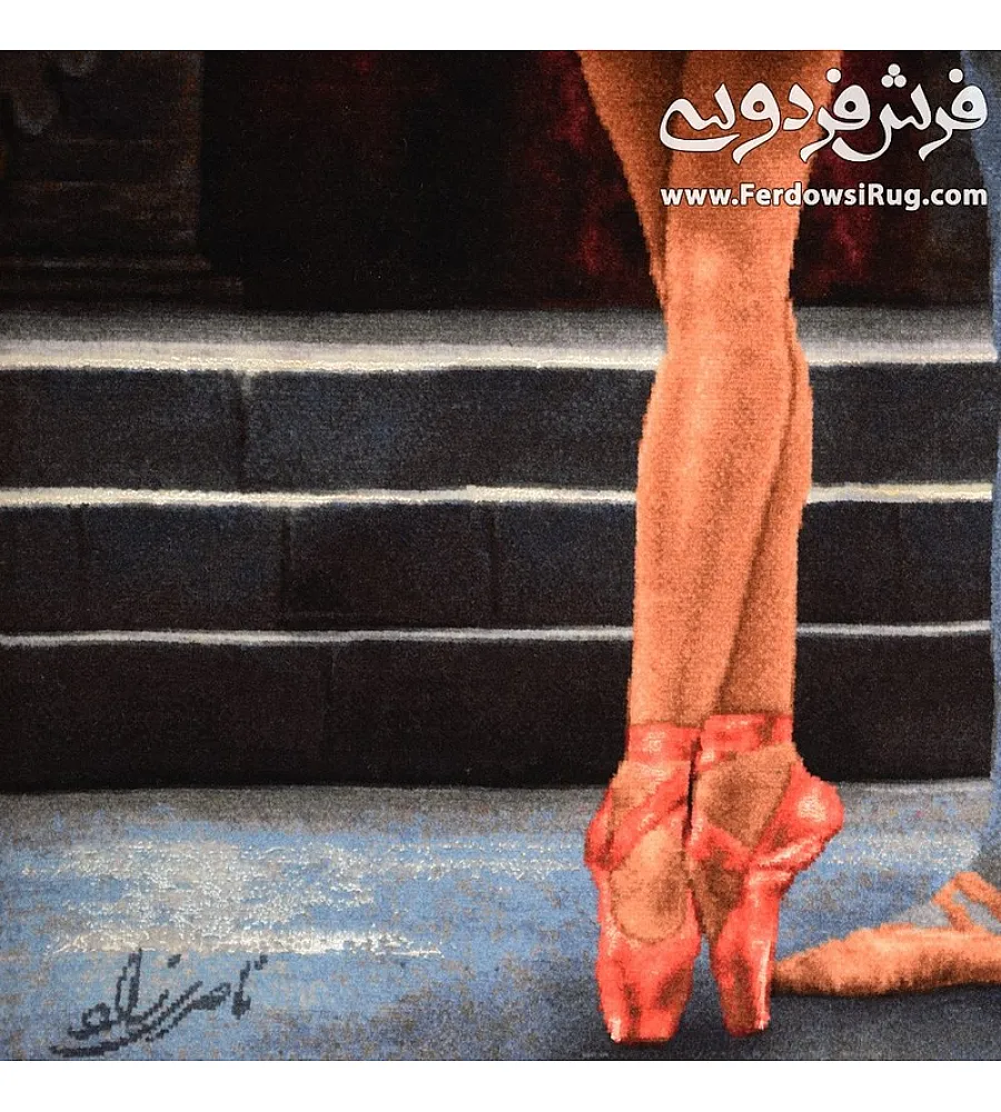 Handwoven wall carpet featuring a ballet duo dance design, crafted in Tabriz style with intricate details and premium quality.