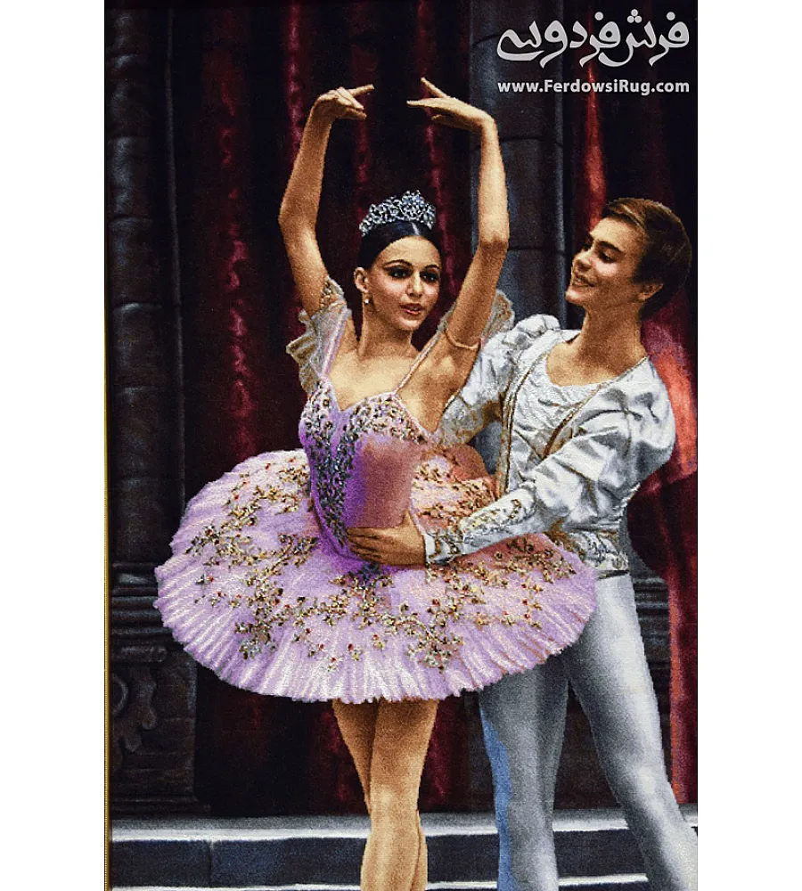 Handwoven wall carpet featuring a ballet duo dance design, crafted in Tabriz style with intricate details and premium quality.