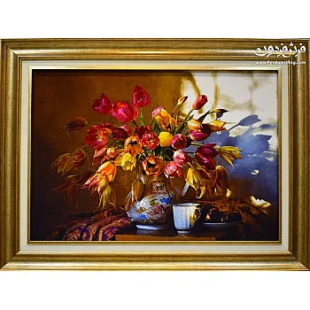 تابلو فرش دستباف طرح گل سایه بافت تبریز 