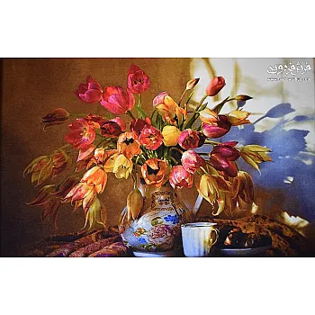 تابلو فرش دستباف طرح گل سایه بافت تبریز 