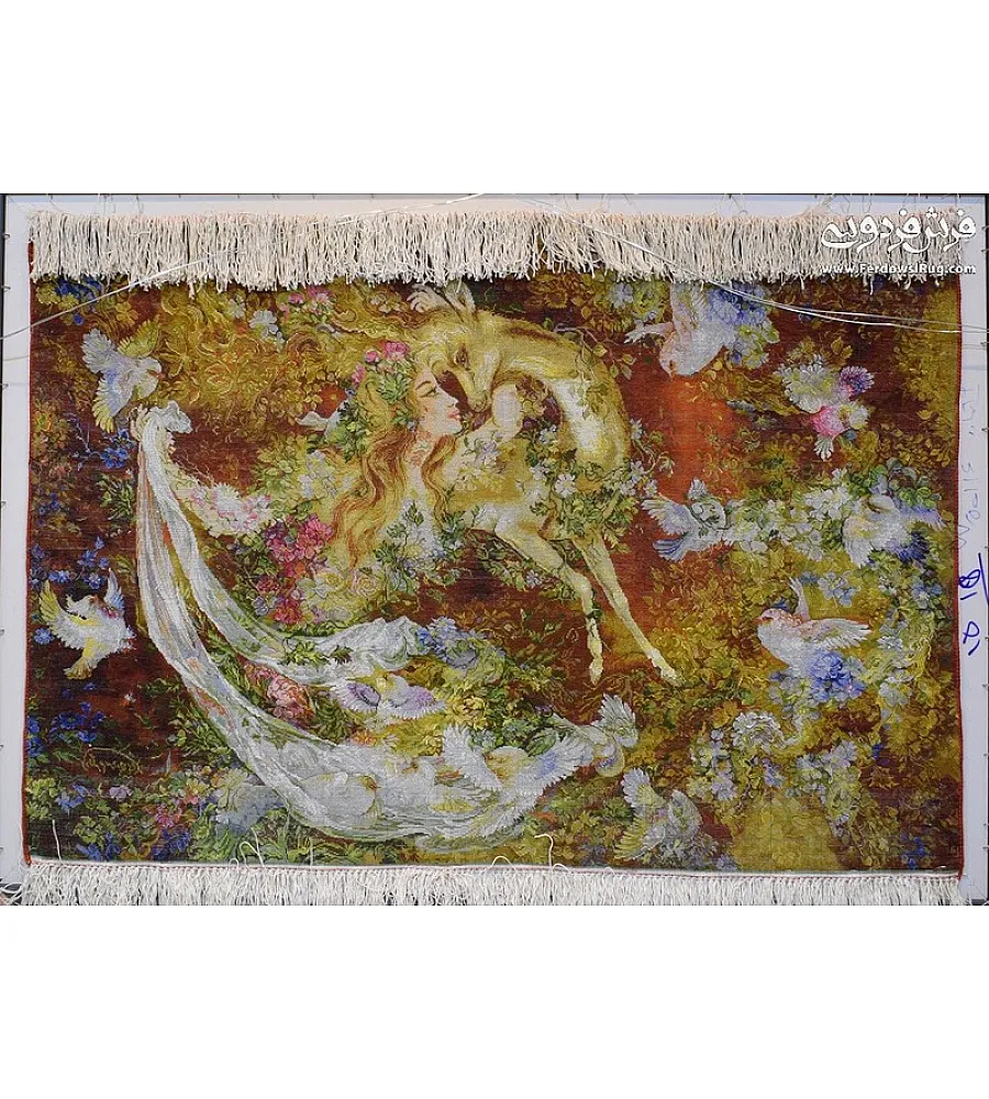 تابلو فرش دستباف مینیاتور نیاز ونوازش تبریز کیفیت بالا رنگهای زنده هنر ایرانی مناسب دکوراسیون کلاسیک 