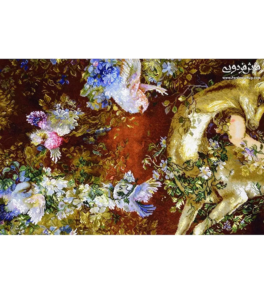 تابلو فرش دستباف مینیاتور نیاز ونوازش تبریز کیفیت بالا رنگهای زنده هنر ایرانی مناسب دکوراسیون کلاسیک 