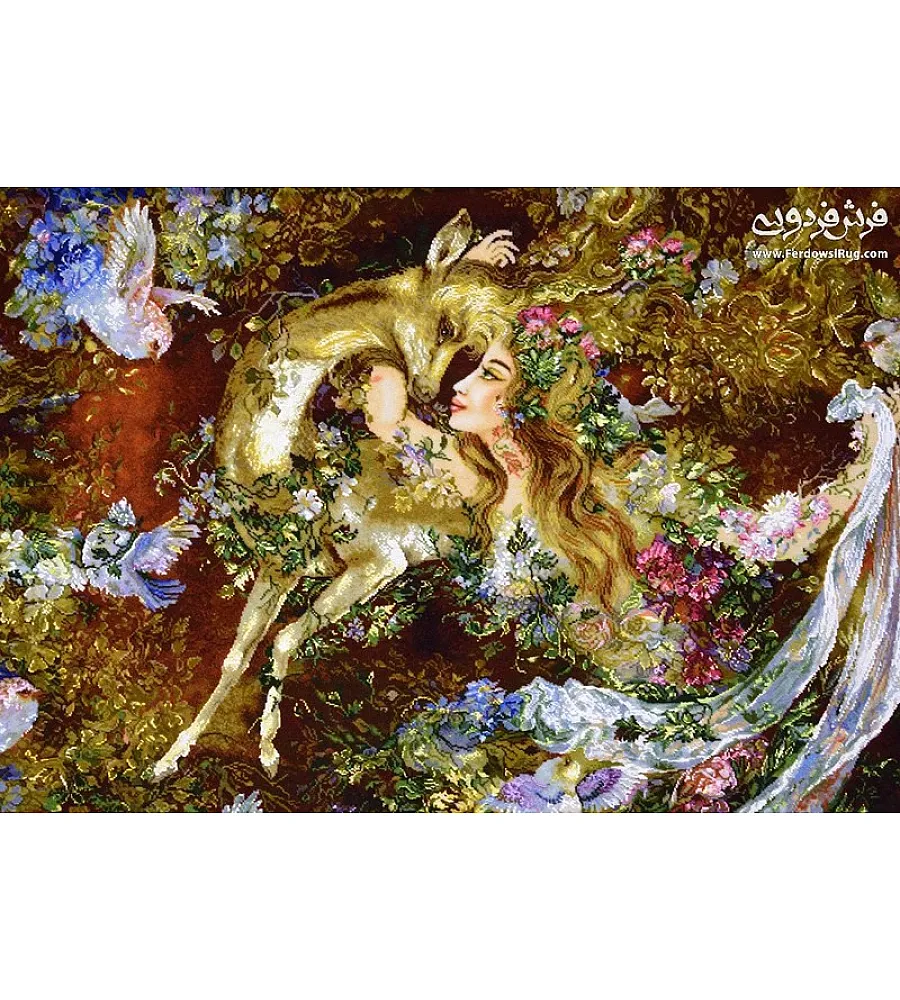 تابلو فرش دستباف مینیاتور نیاز ونوازش تبریز کیفیت بالا رنگهای زنده هنر ایرانی مناسب دکوراسیون کلاسیک 