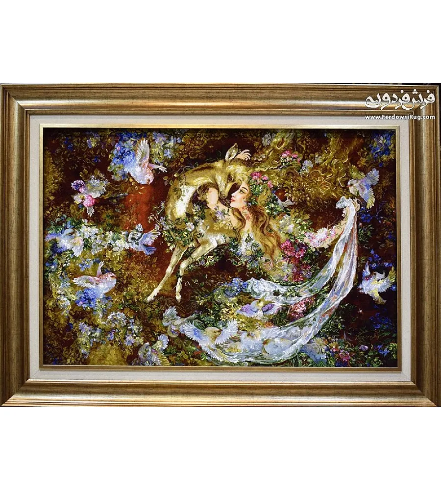 تابلو فرش دستباف مینیاتور نیاز ونوازش تبریز کیفیت بالا رنگهای زنده هنر ایرانی مناسب دکوراسیون کلاسیک 