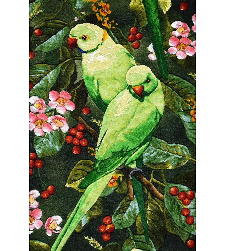 Tabriz handmade wall rug with Tall parrot garden design in vibrant colors, ideal for luxury home decor
