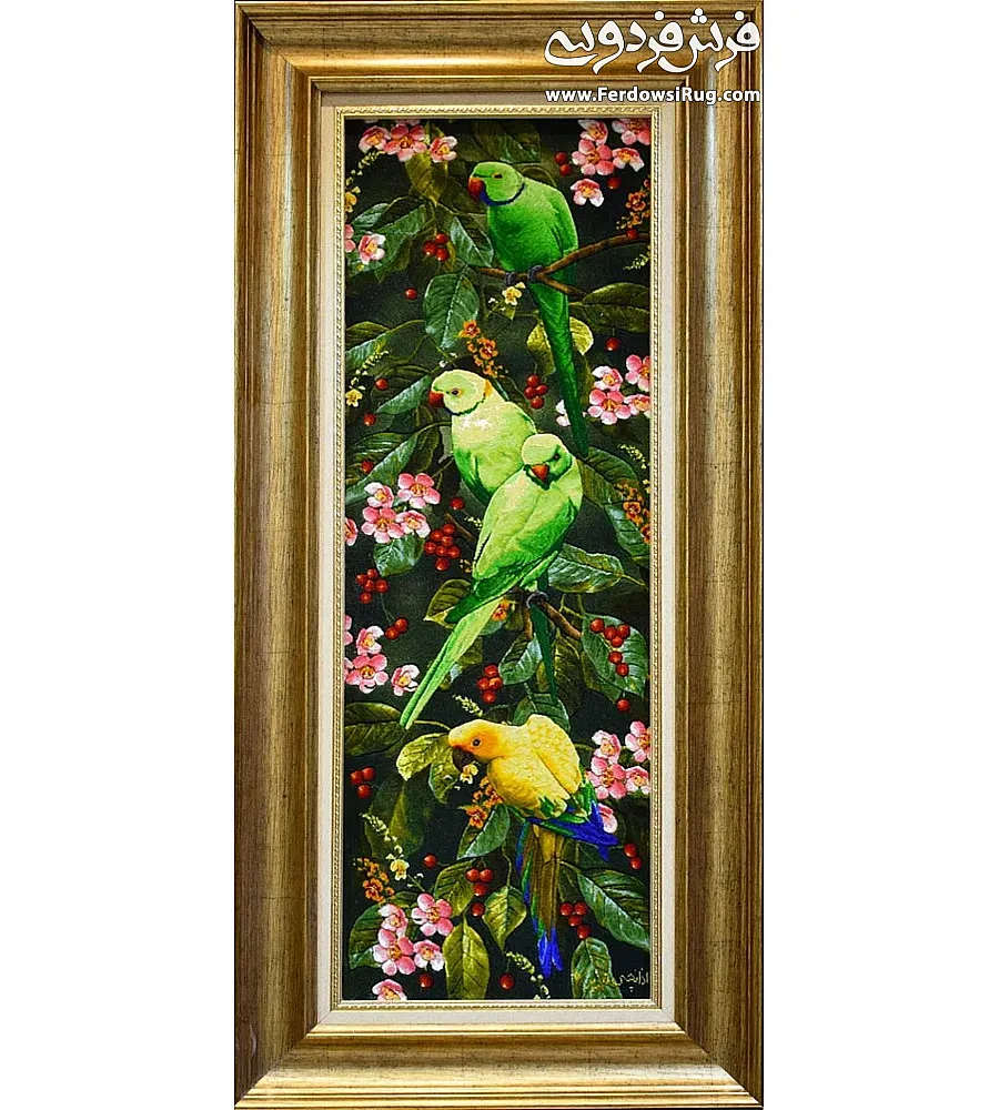 Tabriz handmade wall rug with Tall parrot garden design in vibrant colors, ideal for luxury home decor