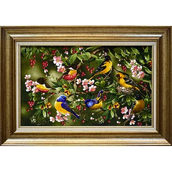 تابلو فرش دستباف طرح پرندگان بهاری بافت تبریز 