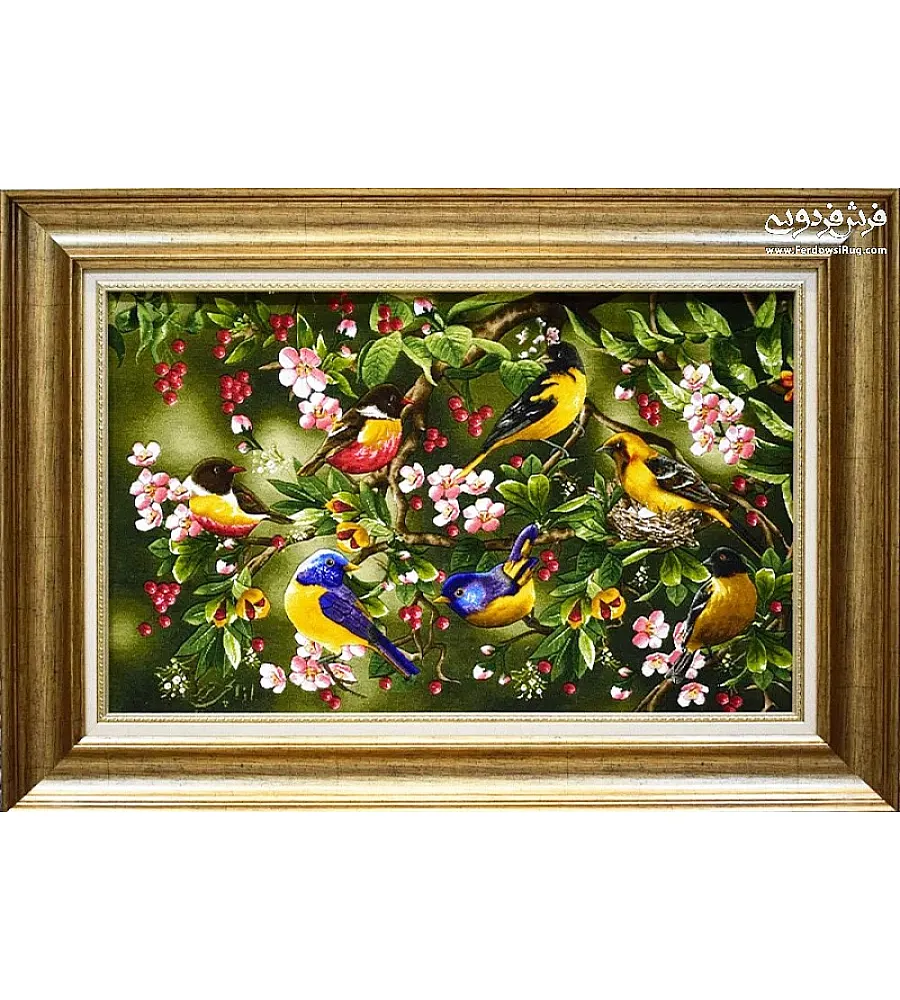Tabriz handmade wall rug featuring an intricate Sparrow garden design, showcasing vibrant colors and premium craftsmanship.