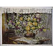 تابلو فرش دستباف طرح گلدان کنار پنجره با رنگ های زنده مناسب دکوراسیون منزل تولید تبریز