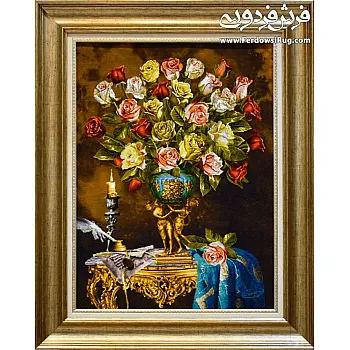 Tabriz handmade wall rug with Flowers and candles painting design