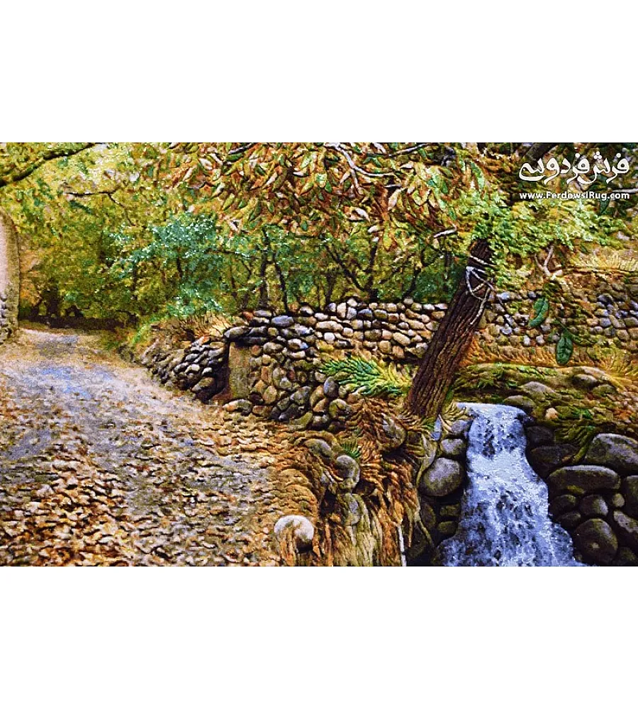 تابلو فرش دستباف طرح کوچه یادگار بافت تبریز رنگ های طبیعی و کیفیت بالا مناسب دکوراسیون خانه