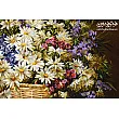 تابلو فرش دستباف تبریز با طرح سبد گل رنگارنگ بافته شده از نخ پشم و ابریشم مناسب تزئین دیوار