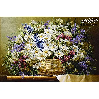 تابلو فرش دستباف طرح سبد گل بهاری بافت تبریز 