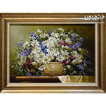 تابلو فرش دستباف طرح سبد گل بهاری بافت تبریز 