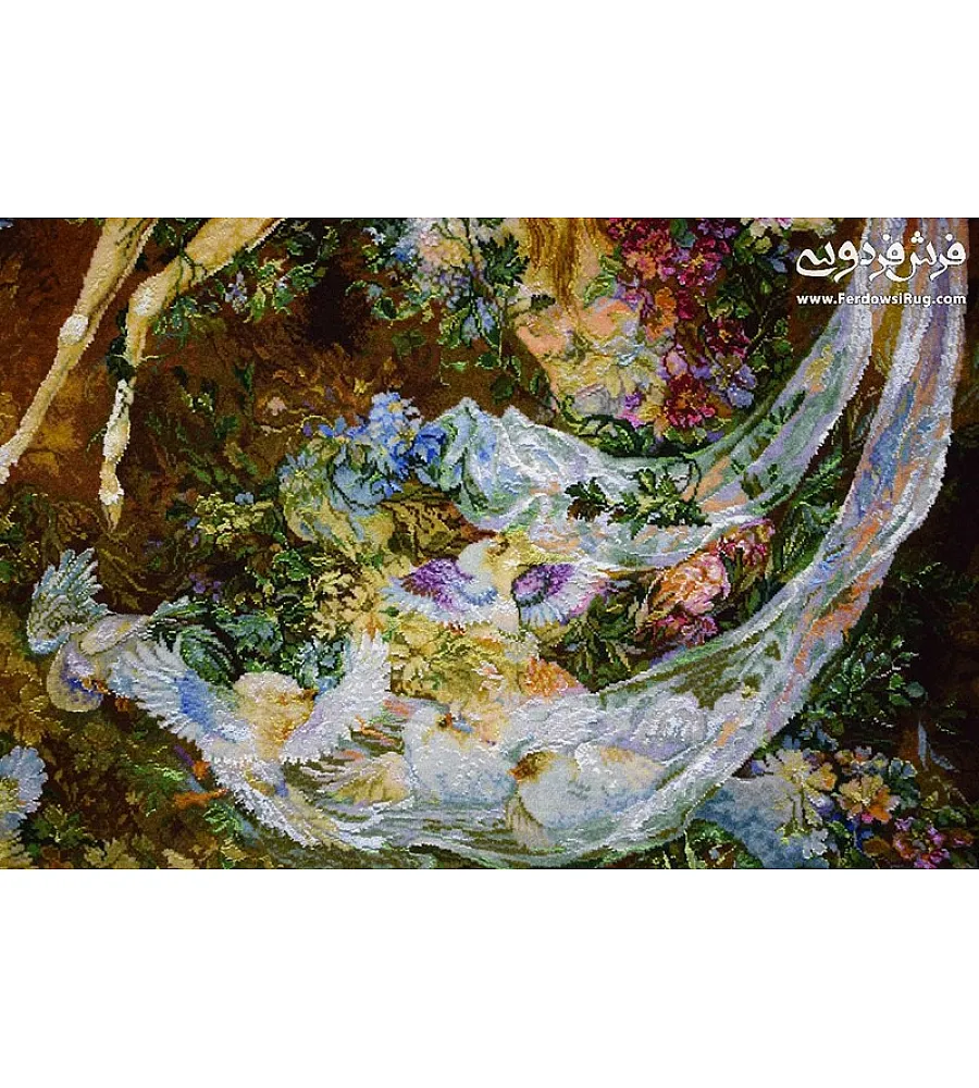 تابلو فرش دستباف طرح مینیاتور بوسه بر آهو تبریز بافته شده در دو متری مناسب دکوراسیون داخلی