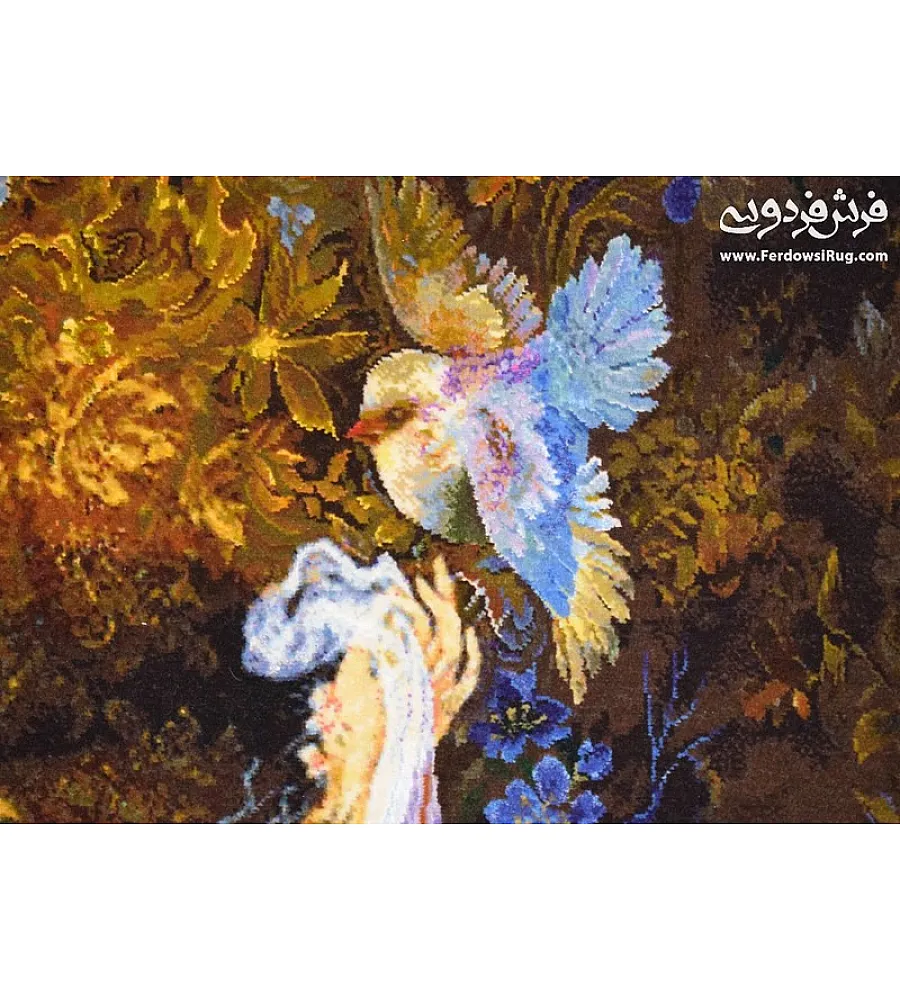 تابلو فرش دستباف تبریز مینیاتور بوسه آهو عرضی بزرگ رنگهای زنده و زیبا هنر ایرانی در خانه شما