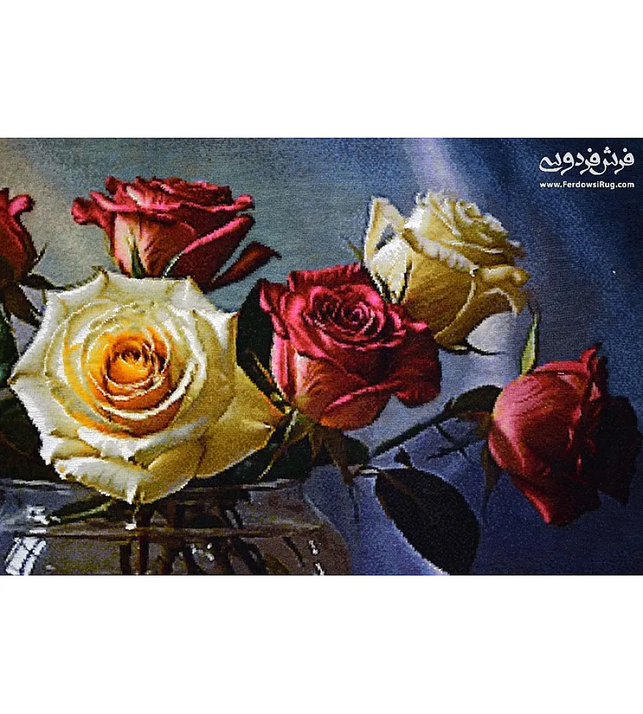 تابلو فرش دستباف تبریز طرح گلدان شیشه ای رنگارنگ مناسب دکوراسیون داخلی با کیفیت عالی