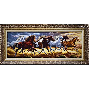 تابلو فرش دستباف طرح گله اسب بافت تبریز 