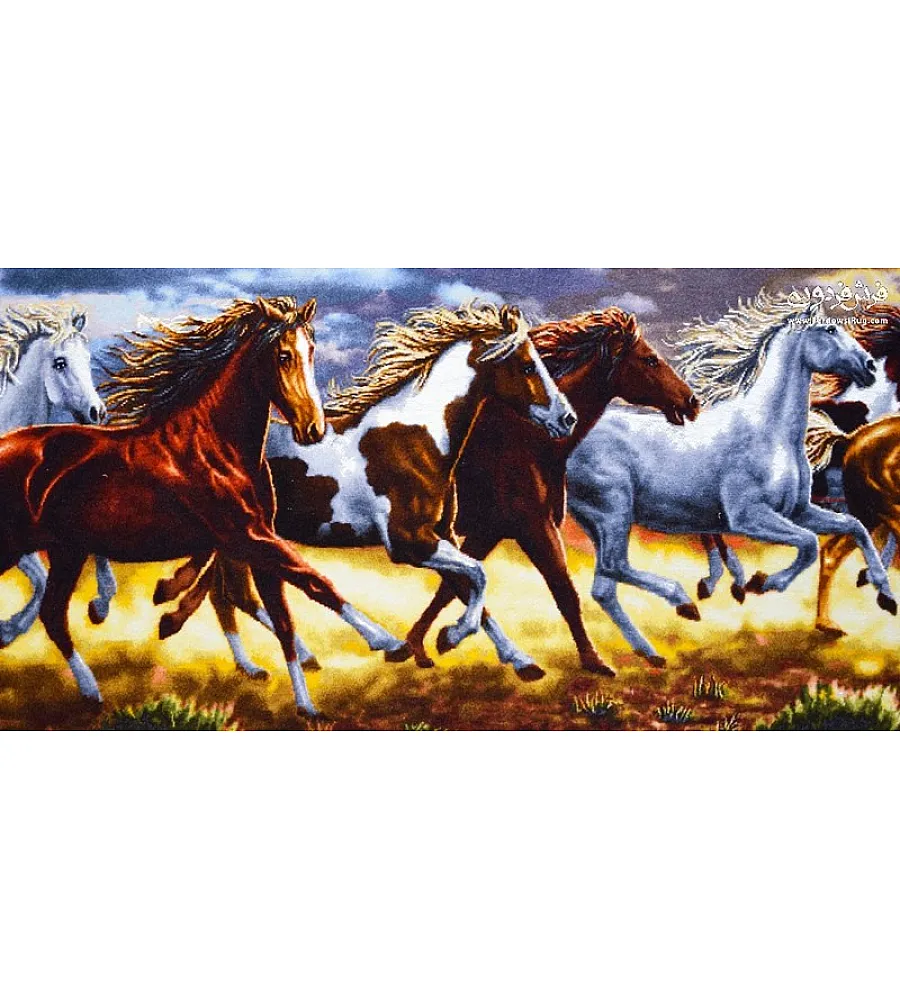 تابلو فرش دستباف گله اسب تبریز رنگهای زنده کیفیت بالا دکوراسیون خاص دستبافت هنری مناسب هدیه عاشقان هنر پیشرفته