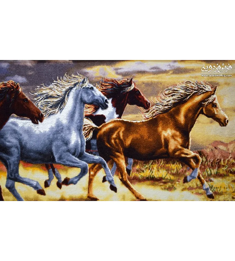 تابلو فرش دستباف گله اسب تبریز رنگهای زنده کیفیت بالا دکوراسیون خاص دستبافت هنری مناسب هدیه عاشقان هنر پیشرفته