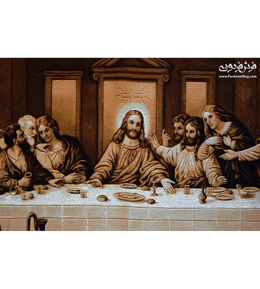 تابلوفرش دستباف تبریز طرح شام آخر با کیفیت بالا دارای رنگهای پر جنب و جوش و جزئیات دقیق برای دکوراسیون منزل