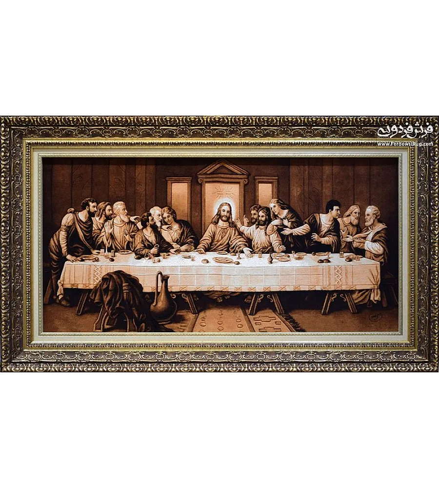 تابلوفرش دستباف تبریز طرح شام آخر با کیفیت بالا دارای رنگهای پر جنب و جوش و جزئیات دقیق برای دکوراسیون منزل