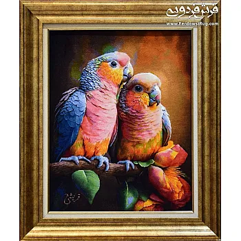 Tabriz handmade wall rug with parrot in love design