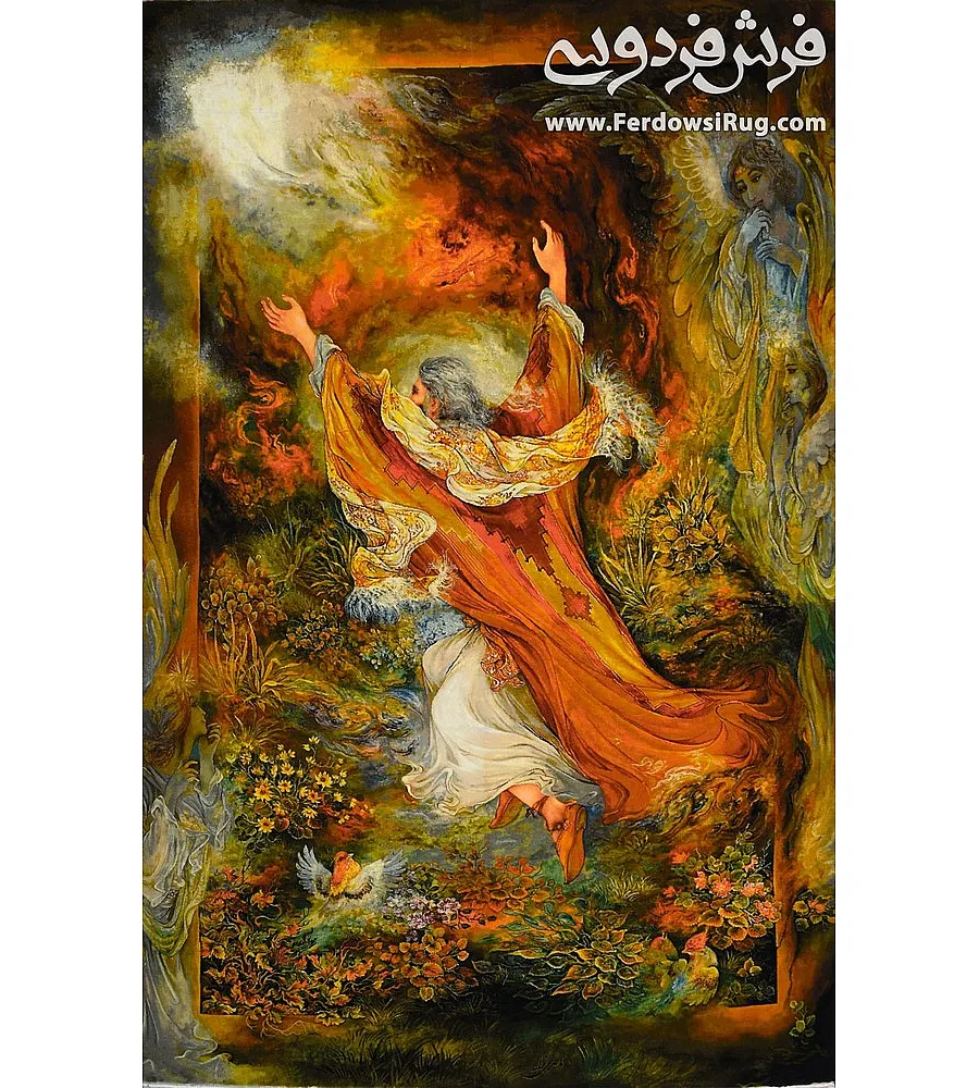 Alt text: Tabriz handmade wall rug featuring Hazrat Ibrahim design, intricate patterns, high-quality craftsmanship for home decor