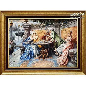 تابلو فرش دستباف طرح صبحانه خوری ونیز  بافت تبریز 