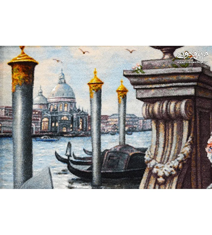 تابلو فرش دستباف تبریز طرح صبحانه خوری ونیز رنگارنگ مناسب دکوراسیون داخلی با کیفیت بالا و جزئیات زیبا