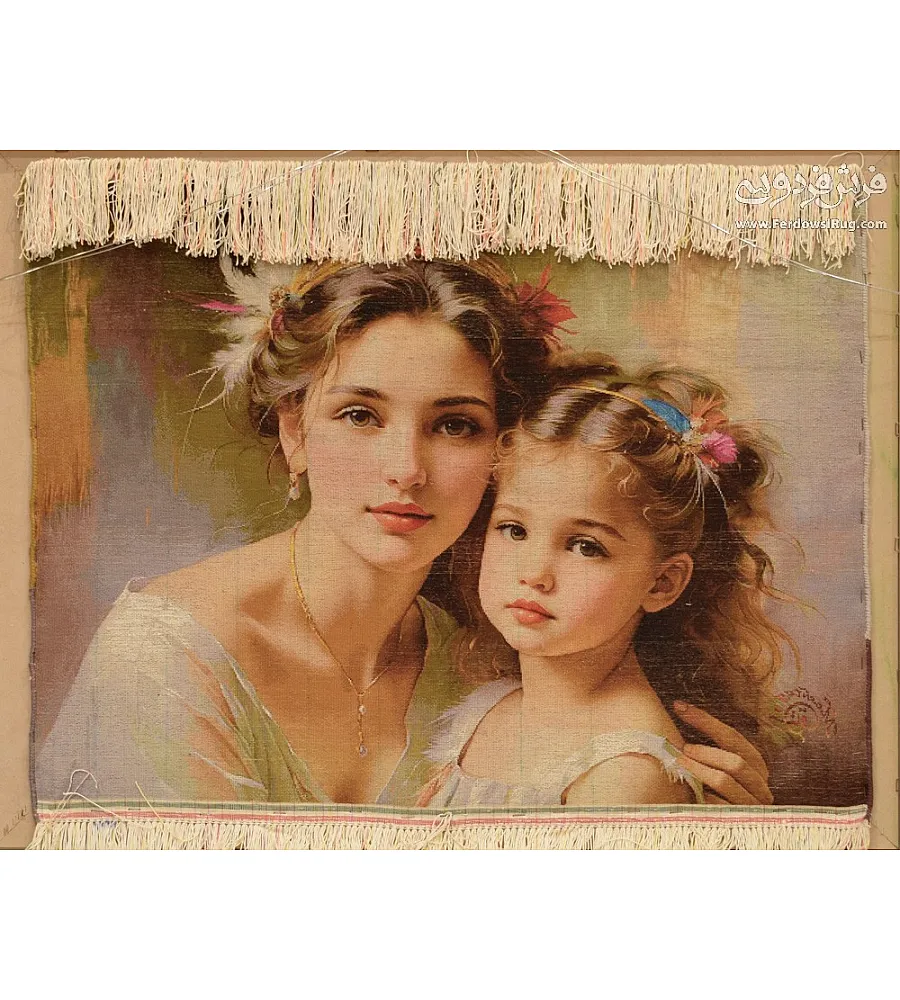 تابلوفرش دستباف طرح پرتره مادر و دختر با کیفیت بالا مناسب دکوراسیون داخلی بافت تبریز