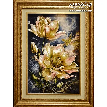 Handmade carpet tableau, Abundant flowers, Tabriz texture