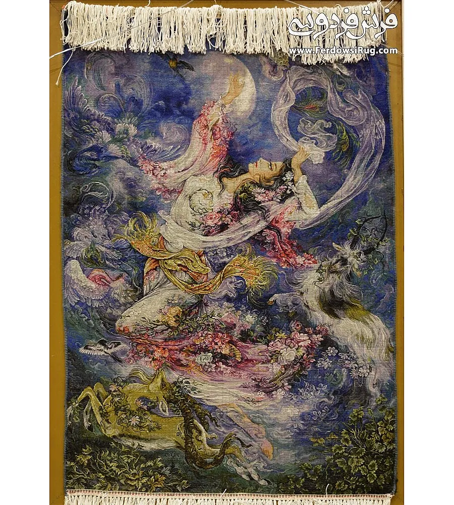 تابلو فرش دستباف مینیاتور شکوفه صبحگاهی طرح زیبا و هنری بافت تبریز مناسب دکوراسیون مدرن و کلاسیک