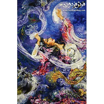 تابلو فرش دستباف طرح مینیاتور شکوفه صبحگاهی طولی بافت تبریز 