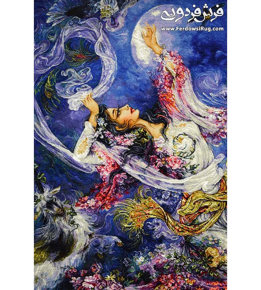 تابلو فرش دستباف مینیاتور شکوفه صبحگاهی طرح زیبا و هنری بافت تبریز مناسب دکوراسیون مدرن و کلاسیک