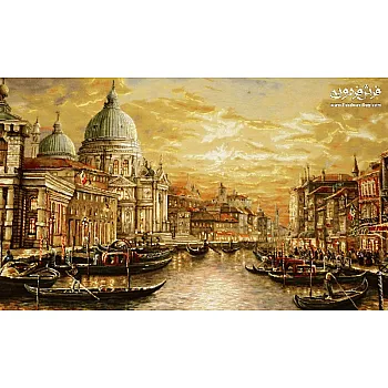 تابلو فرش دستباف طرح طلوع طلایی ونیز بافت تبریز 