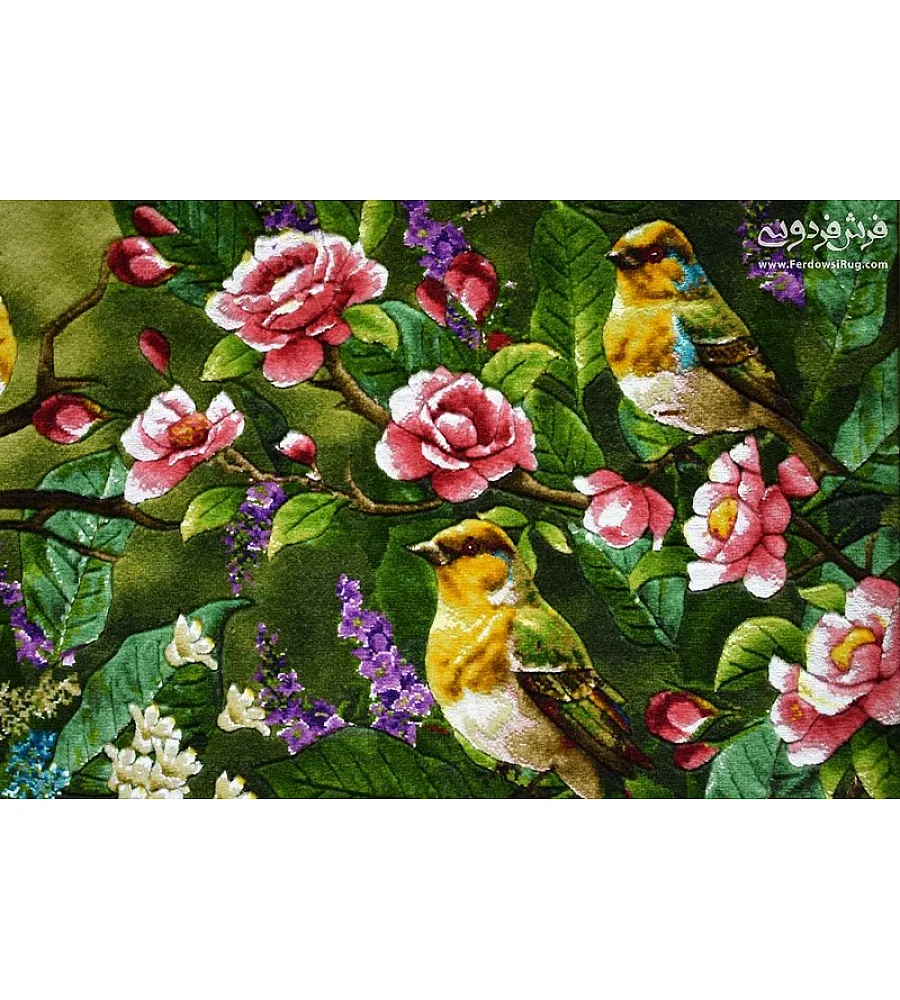 تابلو فرش دستباف طرح پرنده های زندگی با رنگ های شاد و ظریف مناسب دکوراسیون منزل تولید تبریز