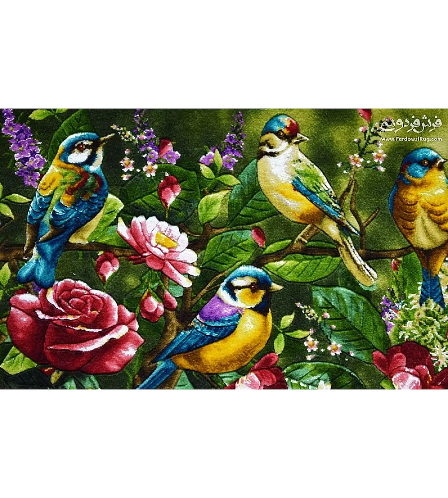 تابلو فرش دستباف طرح پرنده های زندگی با رنگ های شاد و ظریف مناسب دکوراسیون منزل تولید تبریز