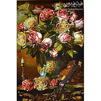 تابلو فرش دستباف طرح گلدان و ویالون بافت تبریز 