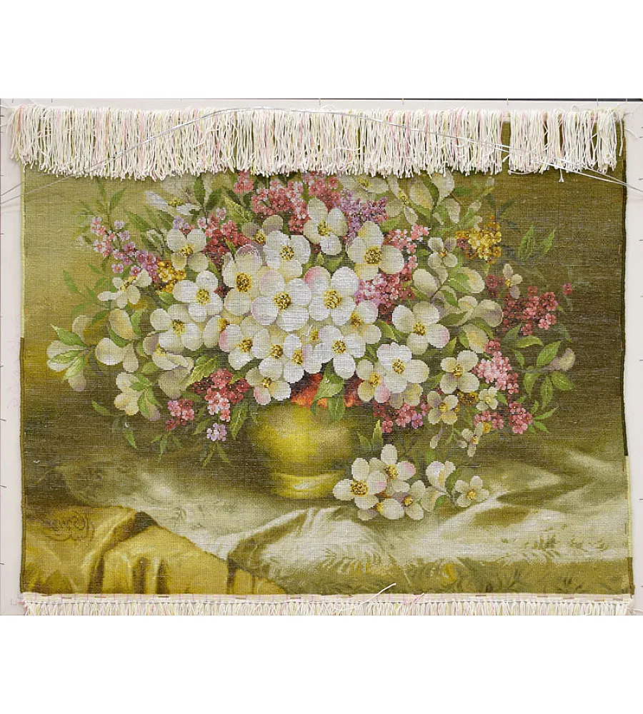 تابلو فرش دستباف طرح گلدان سلطنتی بافت تبریز 